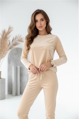 Welurowy komplet dresowy NATANIEL I kremowy I kieszonka I one size