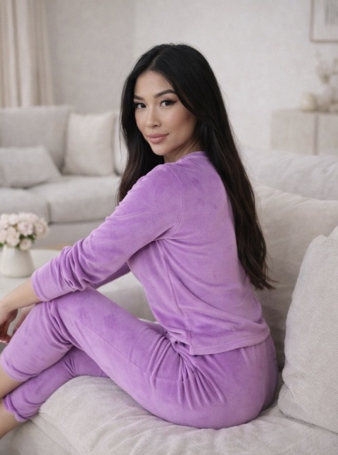 Welurowy komplet dresowy NATANIEL I lila | kieszonka I one size