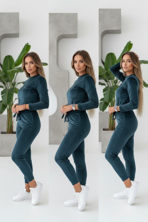 Welurowy komplet dresowy NATANIEL I morski | kieszonka I one size