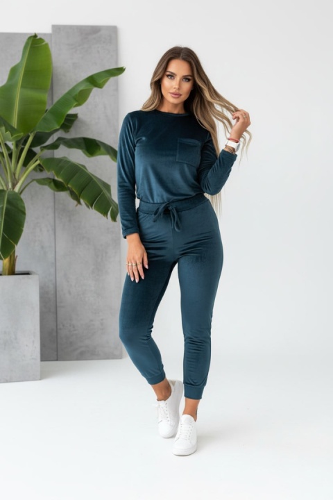 Welurowy komplet dresowy NATANIEL I morski | kieszonka I one size