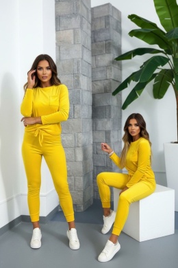 Welurowy komplet dresowy NATANIEL I żółty | kieszonka I one size