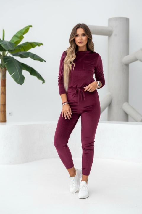 Welurowy komplet dresowy NATANIEL śliwka | kieszonka I one size