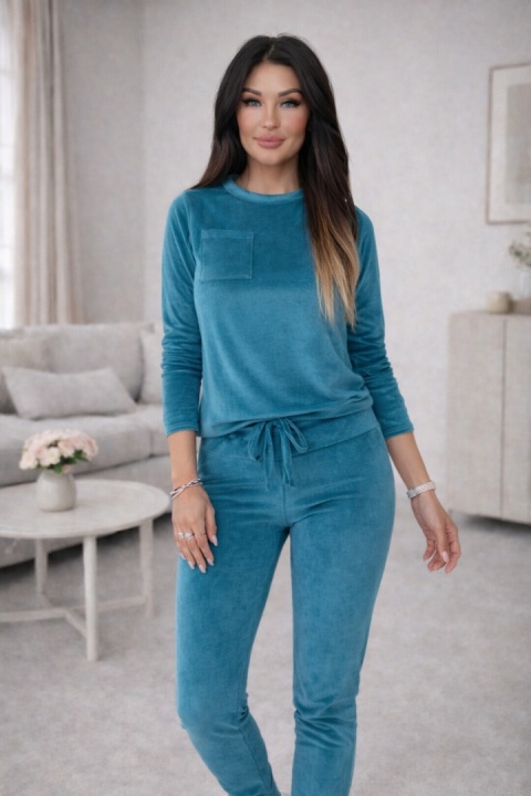 Welurowy komplet dresowy NATANIEL turkus | kieszonka I one size