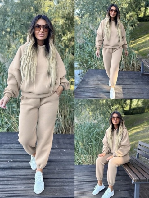 Bawełniany komplet dresowy z kapturem ROBINN I BEŻ | one size