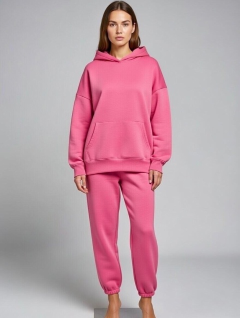 Bawełniany komplet dresowy z kapturem ROBINN I FUKSJA | one size