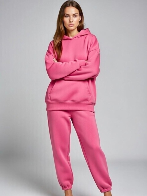 Bawełniany komplet dresowy z kapturem ROBINN I FUKSJA | one size