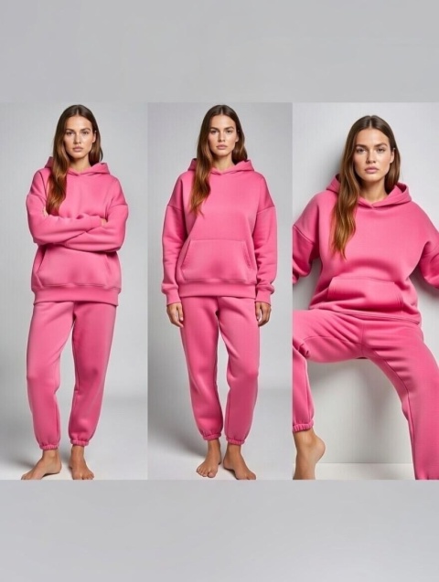 Bawełniany komplet dresowy z kapturem ROBINN I FUKSJA | one size