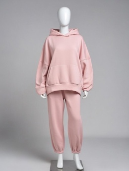 Bawełniany komplet dresowy z kapturem ROBINN I PUDROWY RÓŻ | one size
