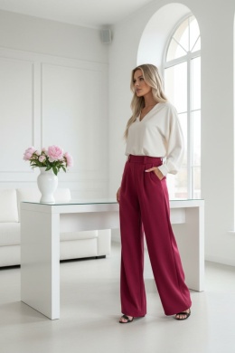 Spodnie typu palazzo LATIFA | BORDO | ozdobny pasek | szlufki | one size