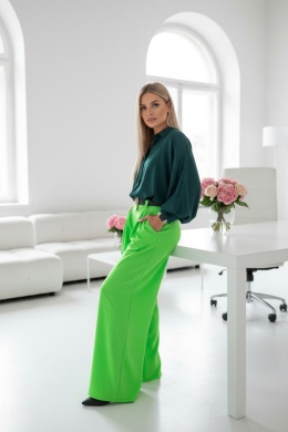 Spodnie typu palazzo LATIFA | NEON ZIELONY | ozdobny pasek | szlufki | one size
