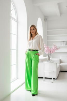 Spodnie typu palazzo LATIFA | NEON ZIELONY | ozdobny pasek | szlufki | one size