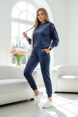 Welurowy komplet dresowy LA MER | GRANATOWA CZERŃ | napy | bluza i spodnie | one size