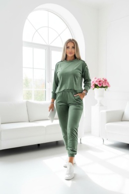 Welurowy komplet dresowy LA MER | KHAKI | napy | bluza i spodnie | one size