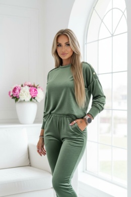 Welurowy komplet dresowy LA MER | KHAKI | napy | bluza i spodnie | one size