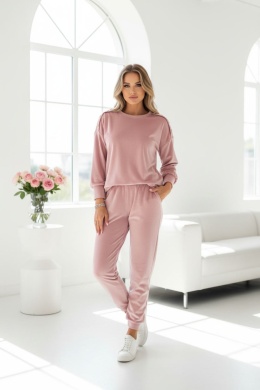 Welurowy komplet dresowy LA MER | brudny róż | napy | bluza i spodnie | one size