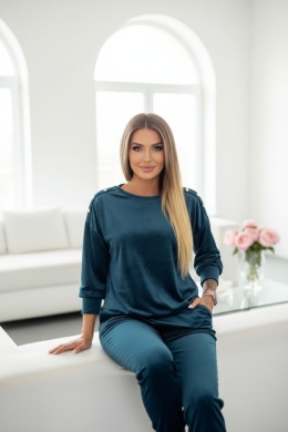 Welurowy komplet dresowy LA MER | ciemna butelka | napy | bluza,spodnie | one size