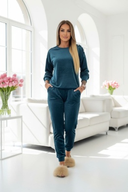 Welurowy komplet dresowy LA MER | ciemna butelka | napy | bluza,spodnie | one size