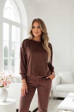 Welurowy komplet dresowy LA MER | czekoladowy | napy | bluza i spodnie | one size