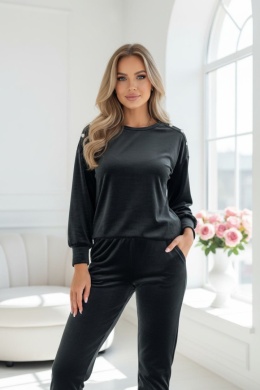 Welurowy komplet dresowy LA MER | czerń | napy | bluza,spodnie | one size