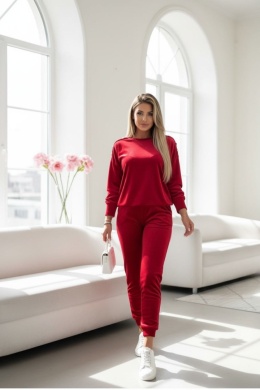 Welurowy komplet dresowy LA MER | czerwień | napy | bluza,spodnie | one size