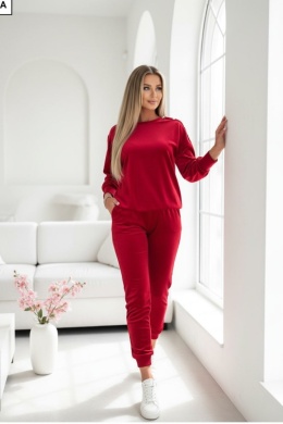 Welurowy komplet dresowy LA MER | czerwień | napy | bluza,spodnie | one size