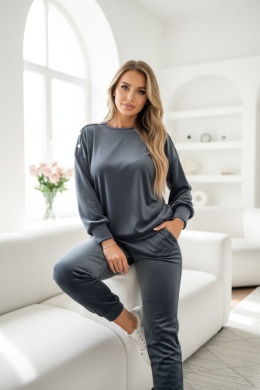 Welurowy komplet dresowy LA MER | grafit | napy | bluza i spodnie | one size