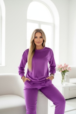 Welurowy komplet dresowy LA MER | jagoda | napy | bluza, spodnie | one size