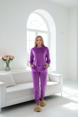 Welurowy komplet dresowy LA MER | jagoda | napy | bluza, spodnie | one size