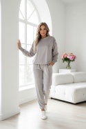 Welurowy komplet dresowy LA MER | jasny szary | napy | bluza i spodnie | one size