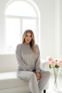 Welurowy komplet dresowy LA MER | jasny szary | napy | bluza i spodnie | one size
