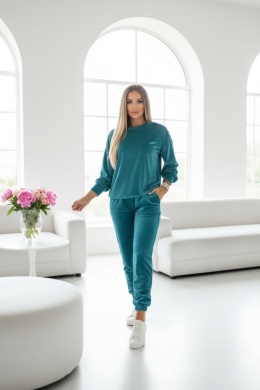 Welurowy komplet dresowy LA MER | miętowy turkus | napy | bluza,spodnie | one size