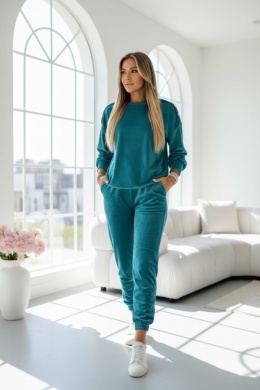 Welurowy komplet dresowy LA MER | miętowy turkus | napy | bluza,spodnie | one size