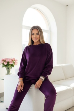 Welurowy komplet dresowy LA MER | śliwkowy fiolet | napy | bluza,spodnie | one size