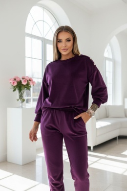 Welurowy komplet dresowy LA MER | śliwkowy fiolet | napy | bluza,spodnie | one size