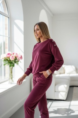 Welurowy komplet dresowy LA MER | wiśnia | napy | bluza,spodnie | one size