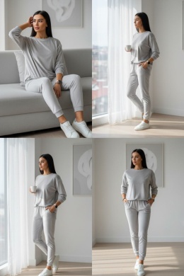 Welurowy komplet dresowy VITO polish edition I pastelowy szary I one size