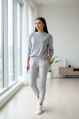 Welurowy komplet dresowy VITO polish edition I pastelowy szary I one size