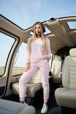 Welurowy dres RONY | WATA CUKROWA | długi rękaw | dekolt w serek