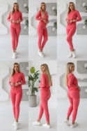 Welurowy komplet dresowy NATANIEL | malina | kieszonka I one size