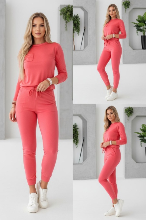 Welurowy komplet dresowy NATANIEL | malina | kieszonka I one size