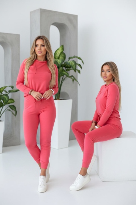 Welurowy komplet dresowy NATANIEL | malina | kieszonka I one size