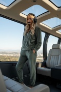 Welurowy komplet dresowy TIGUAN | popielata zieleń | bluza na suwak | one size