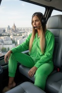 Welurowy komplet dresowy TIGUAN | zielone jabłuszko | bluza na suwak | one size