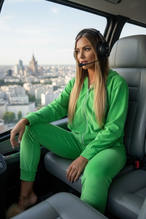 Welurowy komplet dresowy TIGUAN | zielone jabłuszko | bluza na suwak | one size
