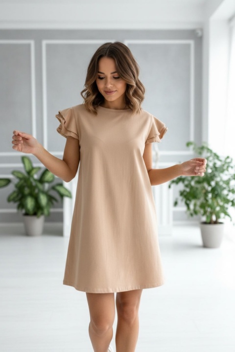 Bawełniana sukienka ANKARA | camel | falbany | rozmiar uniwersalny