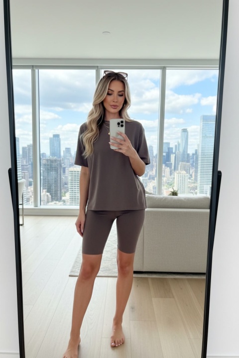 Bawełniany komplet ROSS | taupe | t-shirt+krótkie spodenki | rozmiar uniwersalny