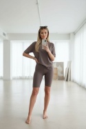 Bawełniany komplet ROSS | taupe | t-shirt+krótkie spodenki | rozmiar uniwersalny