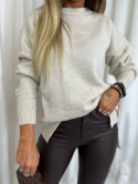 Dzianinowy swetr ANTON | beż I okrągły dekolt | one size