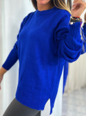 Dzianinowy swetr ANTON | granat I okrągły dekolt | one size