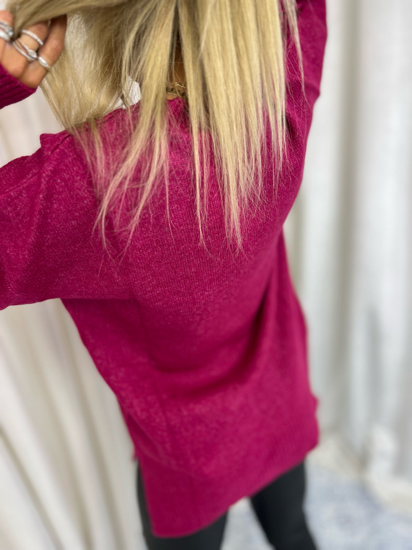 Dzianinowy swetr ANTON | śliwka I okrągły dekolt | one size